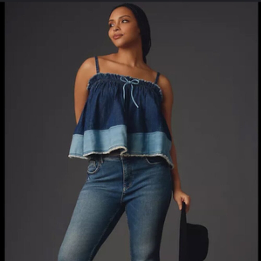 Yaya Mid Rise Crop Peplum Top by Pilcro